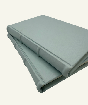 rounded spine detail light blue leather journal 