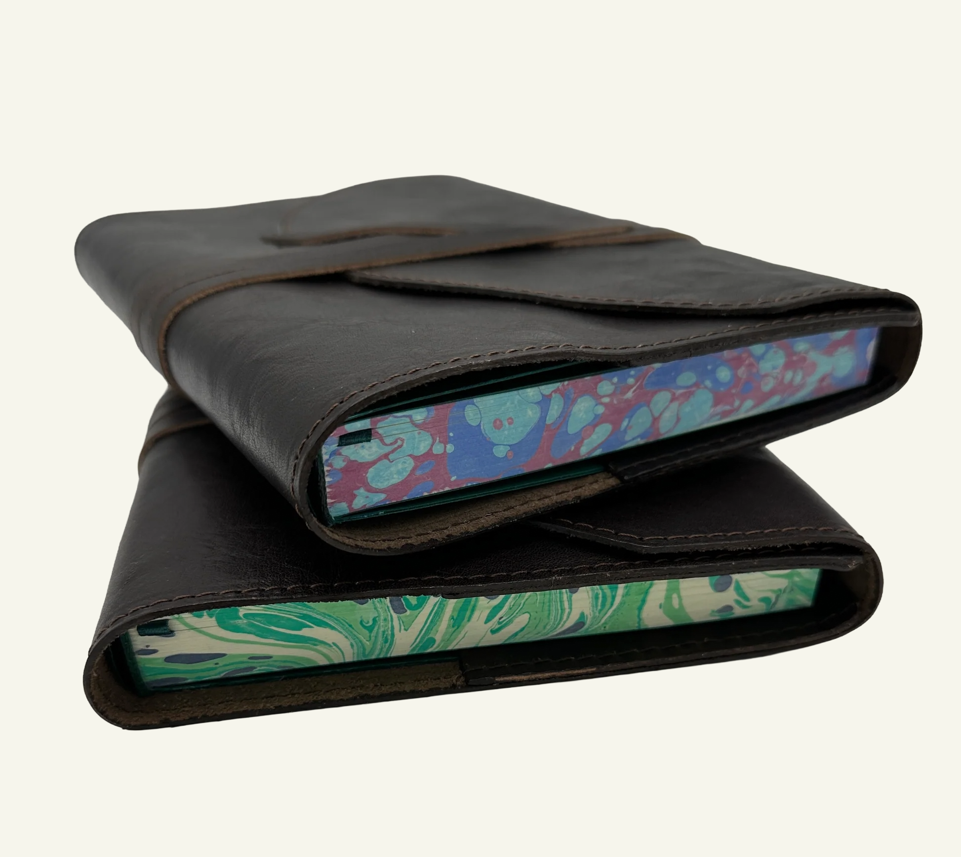 refillable Italian leather wrap journal with marbled edges