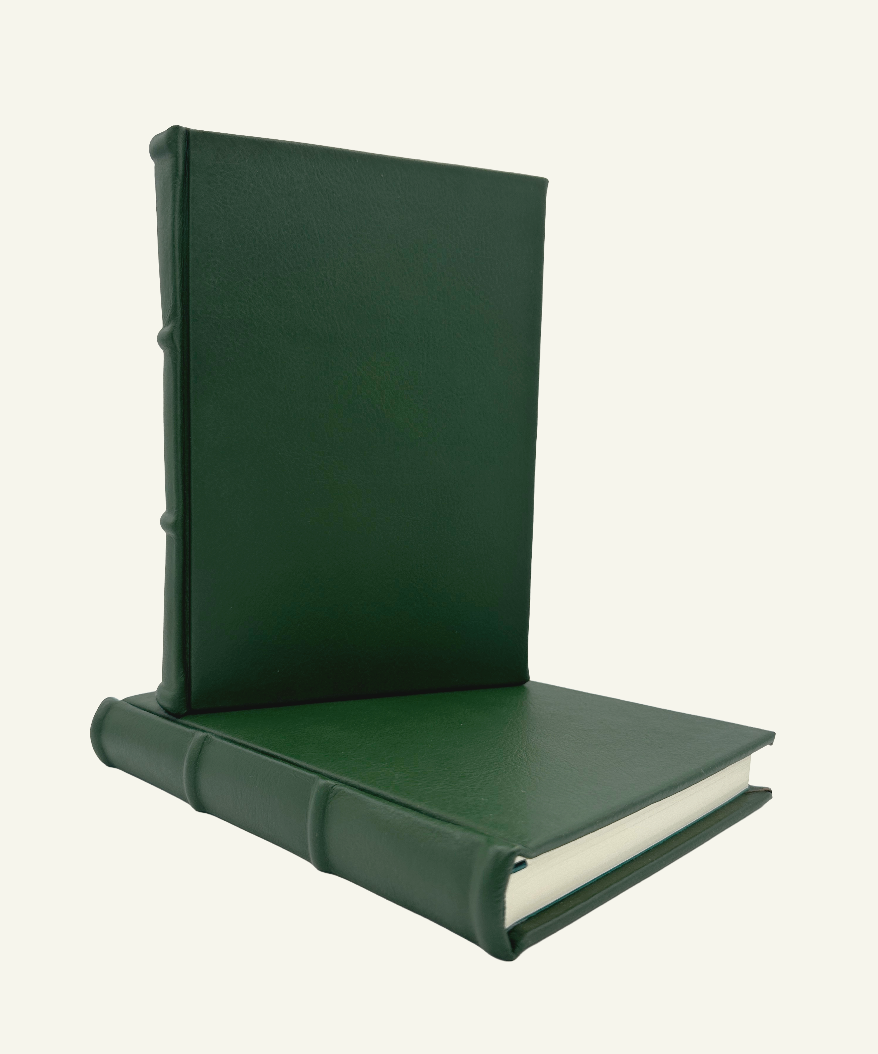 Handmade Italian Hunter Green leather journal with lined pages and rounded spine