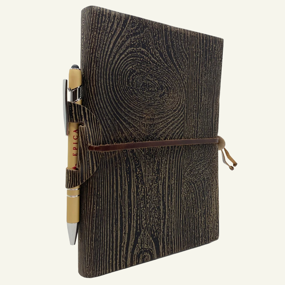 Suede Wood Grain Leather Lined Journal