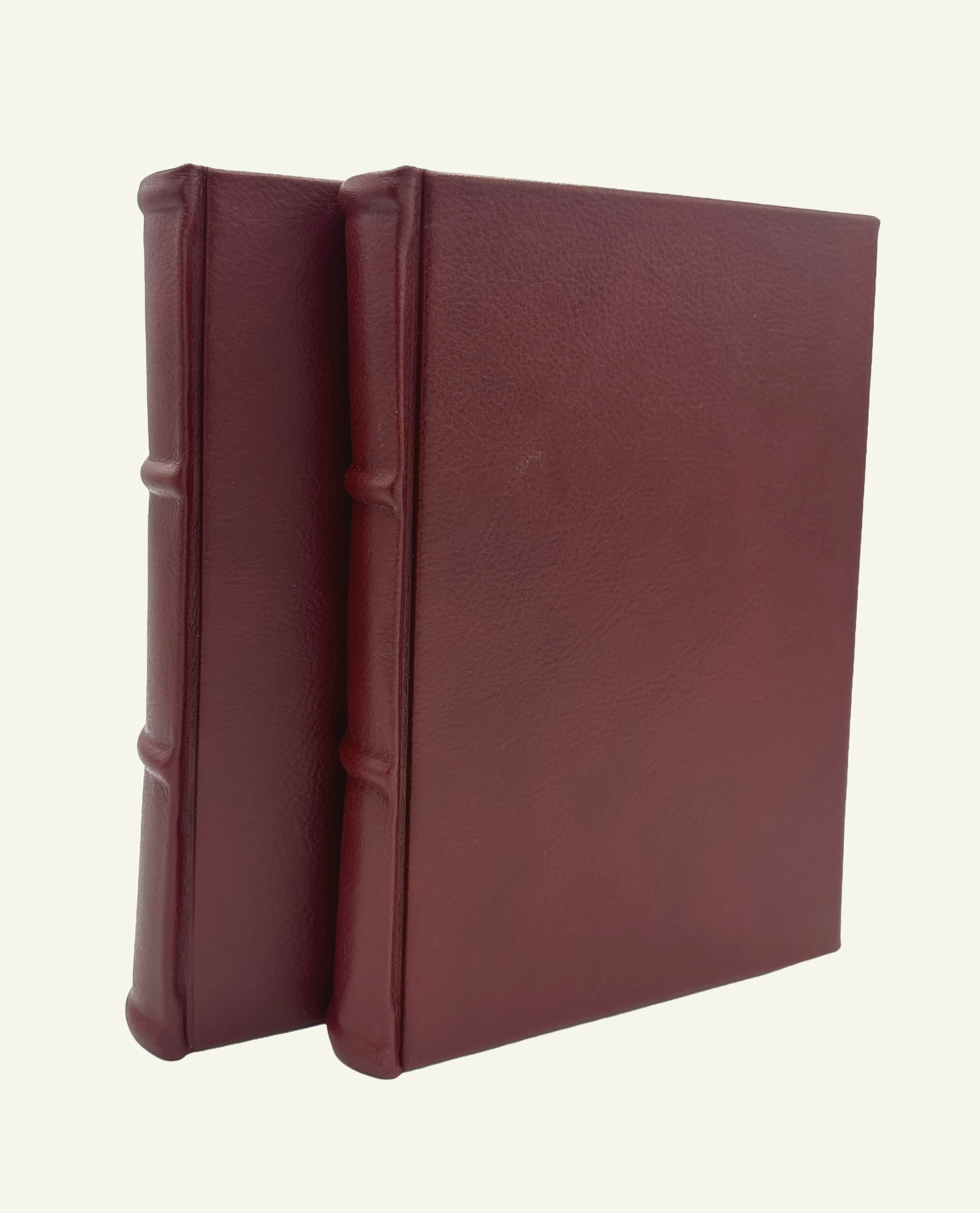 Handcrafted Italian burgundy leather journals with rounded spine