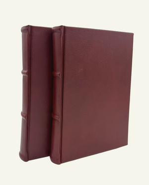 Handcrafted Italian burgundy leather journals with rounded spine