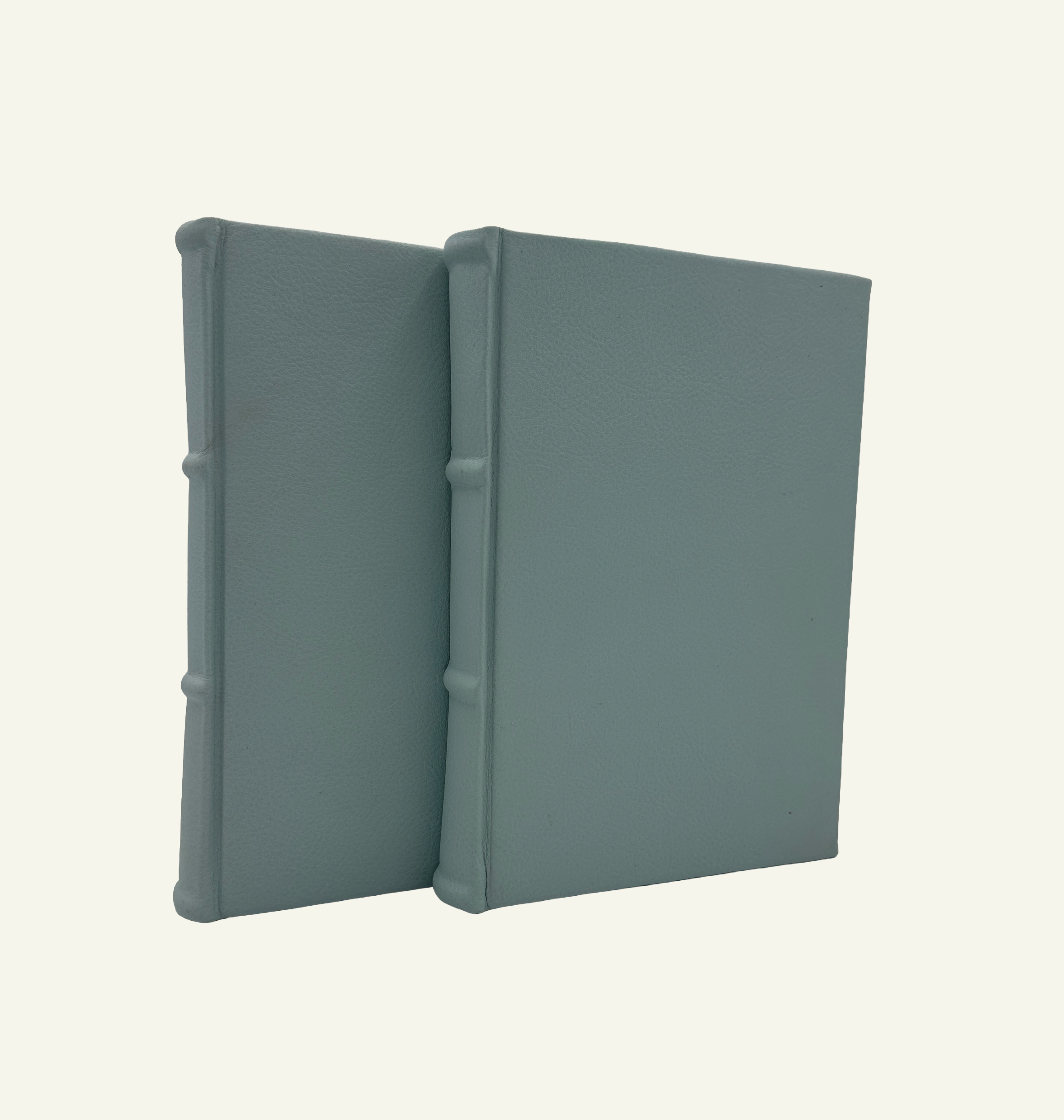 Handcrafted Italian light blue leather journals with rounded spine