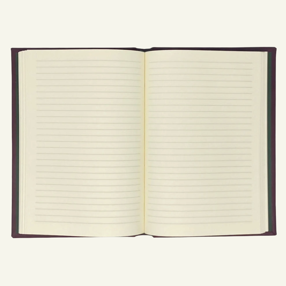 burgundy leather journal - open - ruled pages