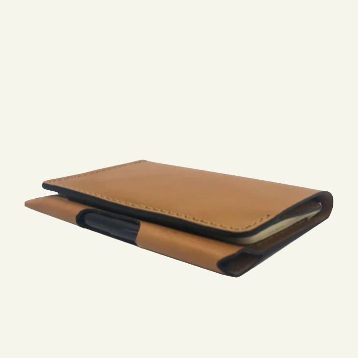 Leather Wallet Notebook Combo with Pen in Saddle Brown