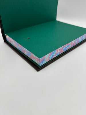 Refillable classic leather journal with lined marble blue and burgundy edges