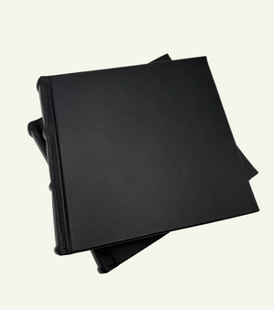 Two Small 9x8 Handmade Italian Black Leather Photo Albums-