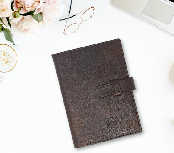 refillable leather journal with clasp closure