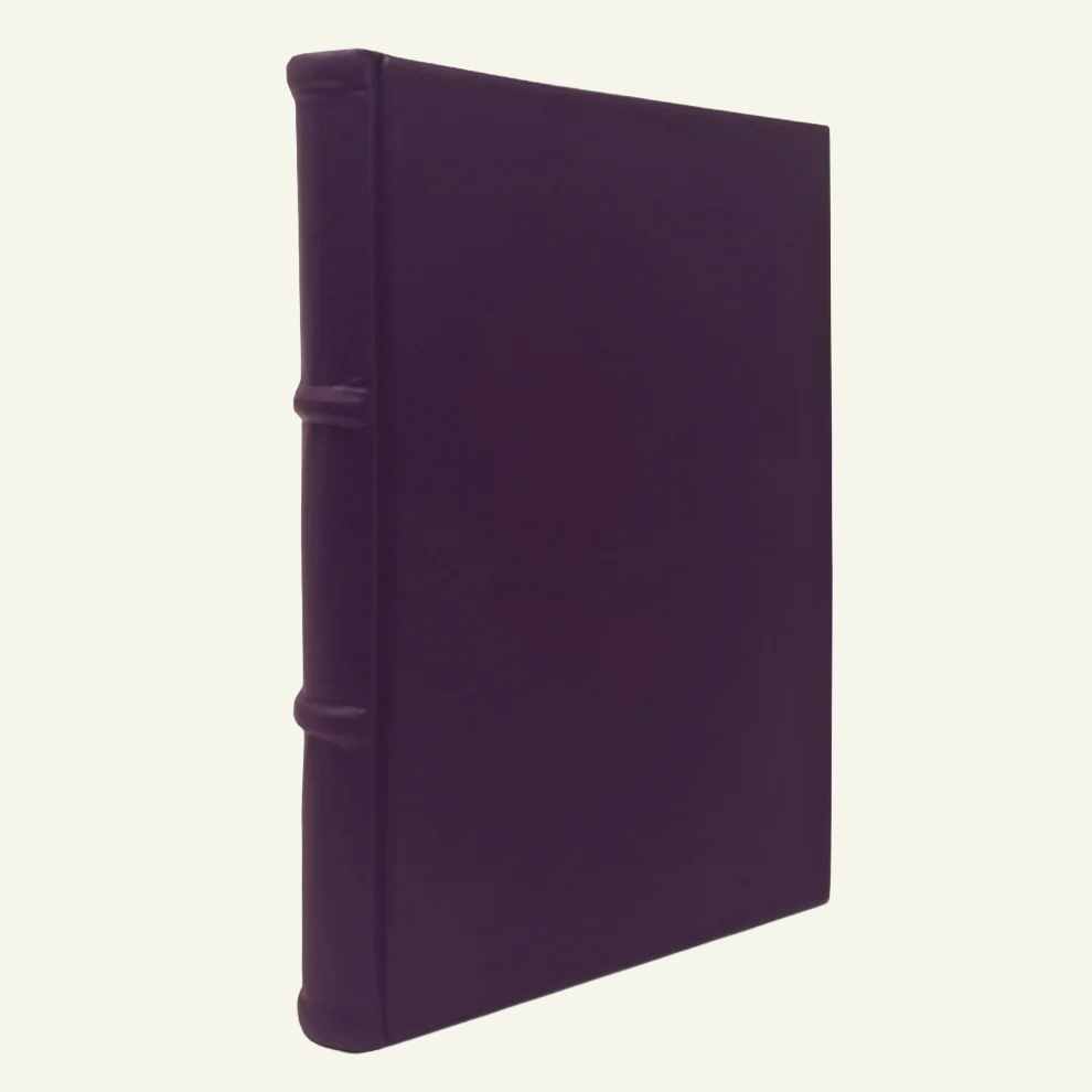 violet leather journal showing ridged spine