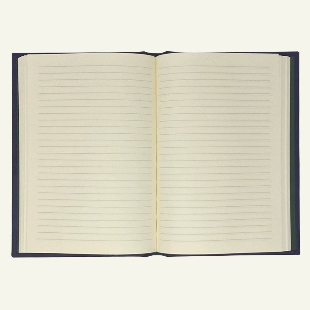 Violet leather journal - open - ruled pages