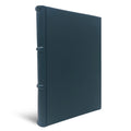 blue leather notebook with ridged spine