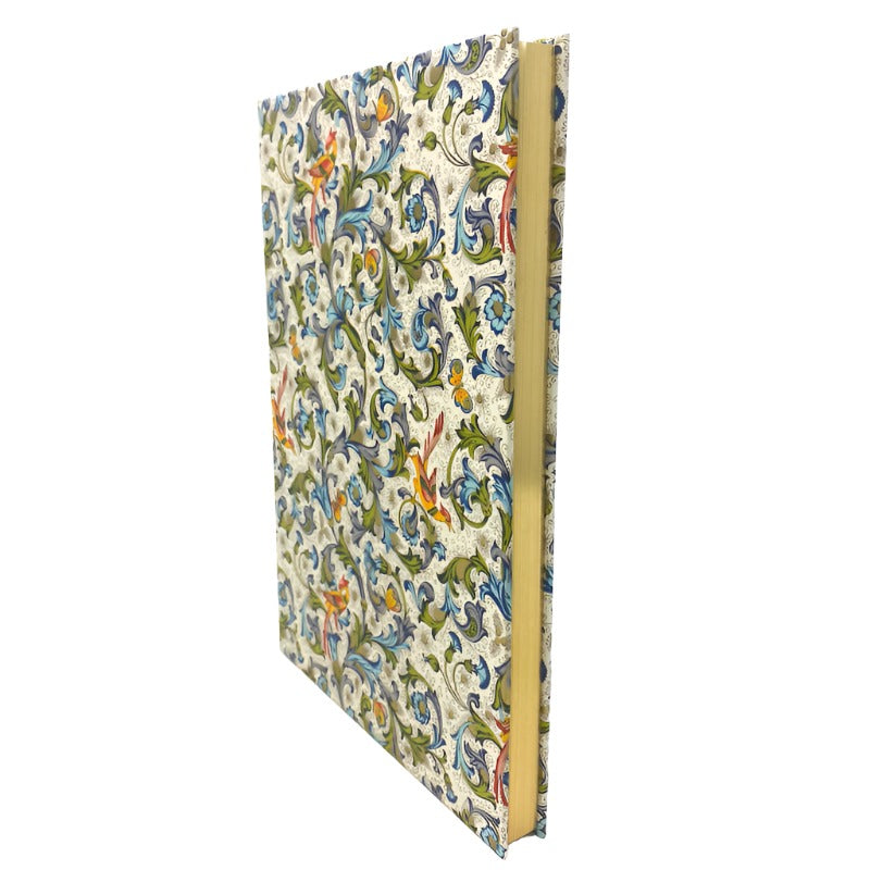 Blue Hardcover Notebook In Florentine Bird Pattern - Unlined Gilded Pages
