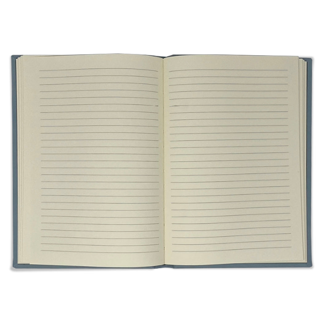 Lt blue leather journal - open - ruled pages